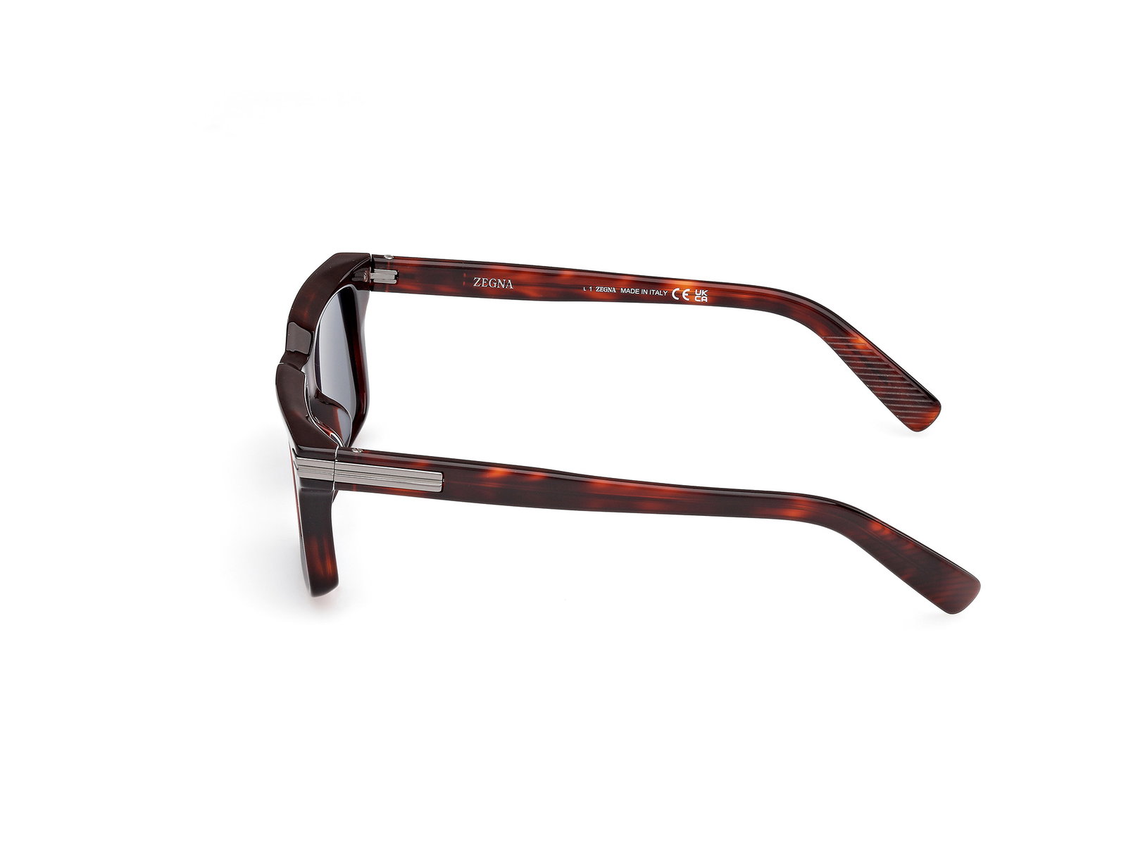 Das Bild zeigt die Bügel der Zegna Sonnenbrille 0249 in rot havanna.